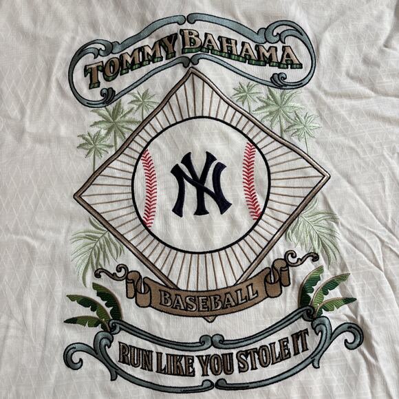 Tommy Bahama Camp Shirt Run Like You Stole It Embroidered New York Yankees NWT - Picture 2 of 6